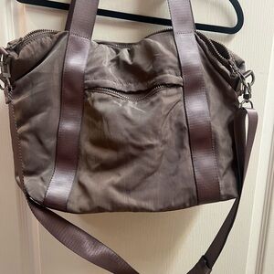 Fabletics Brown Canvas Tote with Double Handles and Zippered Closure
